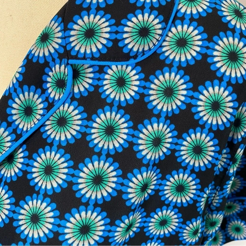 J.Crew Women's Retro Print Short Sleeve Button Up Shirt Size 6‎ Funky Sleep Top